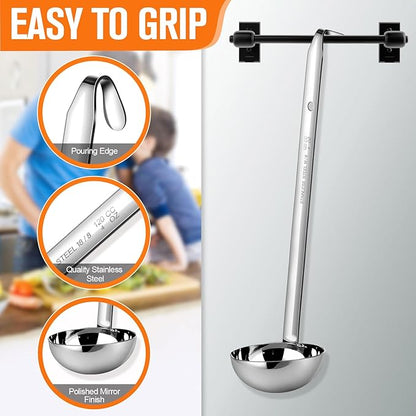 meekoo 1 Pieces Stainless Steel Ladle Soup Handle Ladle with Pouring Rim for Kitchen Cooking Soup Sauce (4 oz) - Image 4