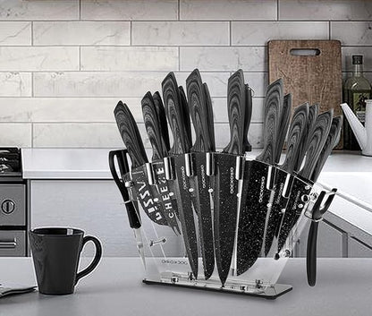 all in one Kitchen Knife Set with Block, 19 PCS High Carbon Stainless Steel Sharp Serrated Steak Knives Set, Chef Knives, Bread Knife, Scissor, Sharpener, - Image 7