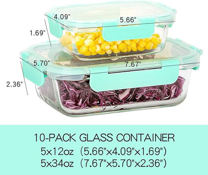 C CREST [10-Pack] Glass Food Storage Containers with Lids, Airtight, BPA Free, Meal Prep Containers for Kitchen, Home Use - Image 2