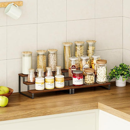 Giikin 3-Tier Spice Rack, 13.8 Inch Wood Countertop Spice Storage Holder, Kitchen Pantry Cabinet Organizer Cupboard for Spice Bottles, Jars, Seasonings, Baking Supplies, Metal Frame(Set of 2) - Image 4
