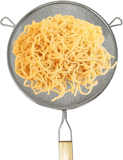 Huji Stainless Steel Fine 8" Double Mesh Food Strainer Colander Sieve Sifter with Wooden Handle for Kitchen Rice Pasta Noodles (3 Pack) - Image 3
