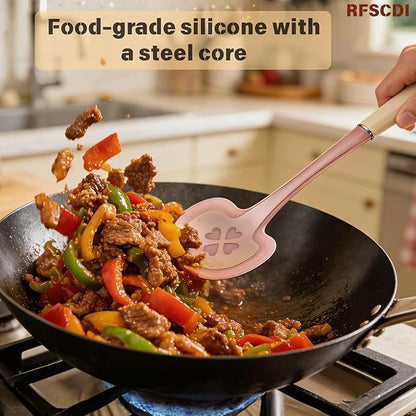 2-Piece Cooking Spatula Set - German standard Food-Grade Silicone with Steel Core, Heat Resistant Up to 500℉, Non-Stick Cooking Utensils for Kitchen with Ergonomic Non-Slip Handle (Pink) - Image 5