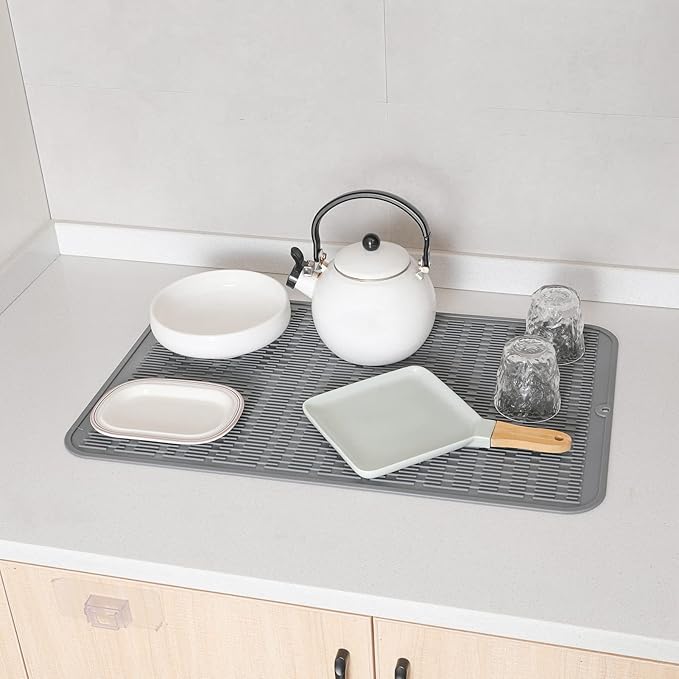 MicoYang Silicone Dish Drying Mat for Multiple Usage,Easy clean,Eco-friendly,Heat-resistant Silicone Mat for Kitchen Counter or Sink,Refrigerator or Drawer Liner Grey 3XL 28 inches x 18 inches - Image 7