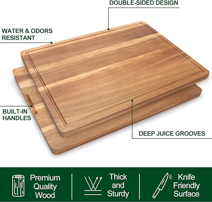 20" XL Extra Large Wooden Cutting Boards for Kitchen Charcuterie Boards Hardwood Solid Chopping Board Big Acacia Wood Cutting Board Meat Serving Cheese Board Thick Butcher Block Turkey Carving Board - Image 4