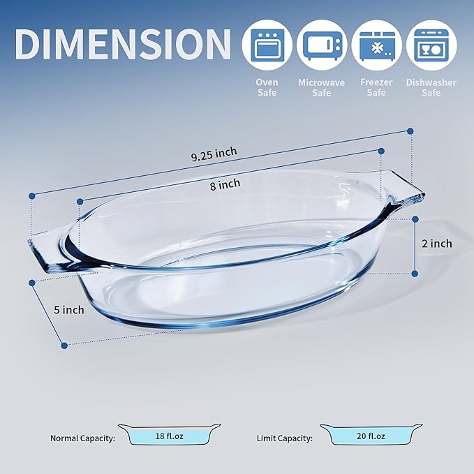 Small Casserole Dishes Oval 2 Pack, 23oz Glass Au Gratin Baking Dish, Individual Oval Baking Pan for Oven Microwave Air Fryer, 1 or 2 Person Servings, Bakeware Clear Prep Bowls with Handle - Image 3