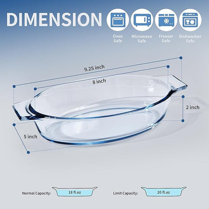 Small Casserole Dishes Oval 2 Pack, 23oz Glass Au Gratin Baking Dish, Individual Oval Baking Pan for Oven Microwave Air Fryer, 1 or 2 Person Servings, Bakeware Clear Prep Bowls with Handle - Image 3