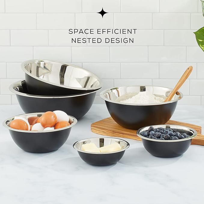 JoyJolt Stainless Steel Mixing Bowl Set - 6 Piece Nesting Bowls, 5qt to 0.5qt, Black, Perfect for Dough, Batter & Baking - Image 4