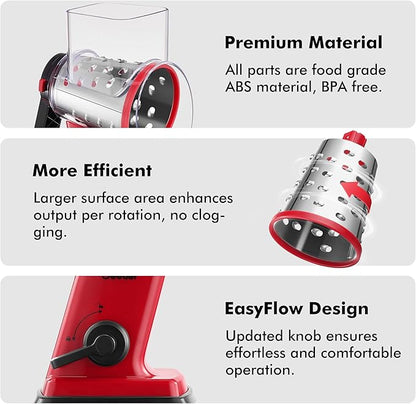 Geedel Rotary Cheese Grater - Upgraded Vegetable Shredder with 4 Interchangeable Blades, Easy to Clean Cheese Shredder with Handle, Kitchen Grater Nuts Grinder for Cutting Cheese, Vegetable, Nuts - Image 6