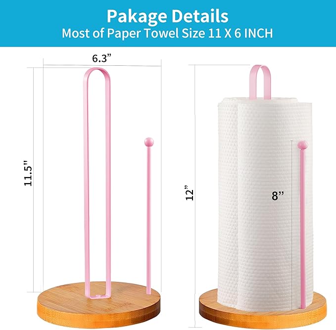 Wood Paper Towel Holder Countertop, TONLEA Kitchen Paper Towel Holder FreeStanding with Non-Slip Base for Kitchen and Bathroom Organization - Image 2