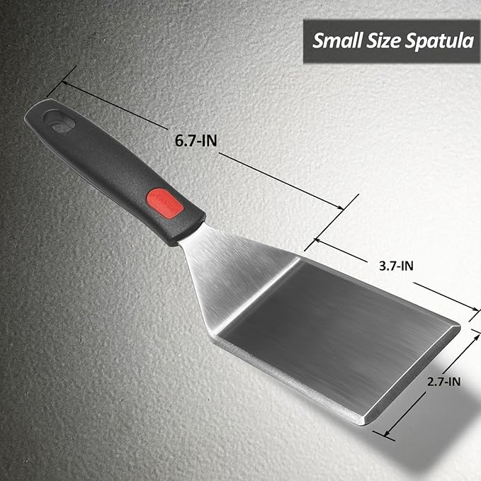 Small Spatula for Cast Iron Skillets, Full Tang silicone Handle, Heat Resistant, Commercial Grade Heavy Duty Turner, Press Burger Spatula Turner for Flipper, Cooking, Serving, 2.7" Wide - Image 3