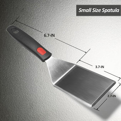 Small Spatula for Cast Iron Skillets, Full Tang silicone Handle, Heat Resistant, Commercial Grade Heavy Duty Turner, Press Burger Spatula Turner for Flipper, Cooking, Serving, 2.7" Wide - Image 3