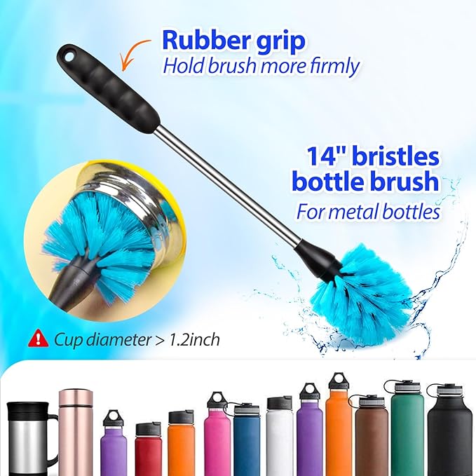Holikme Bottle Brush Tube Cleaning Lab Set with Long Handle, Cup Cleaner for Washing Narrow Neck Beer Wine Decanter Pipes Lids Sinks Cap Covers, Azul - Image 2