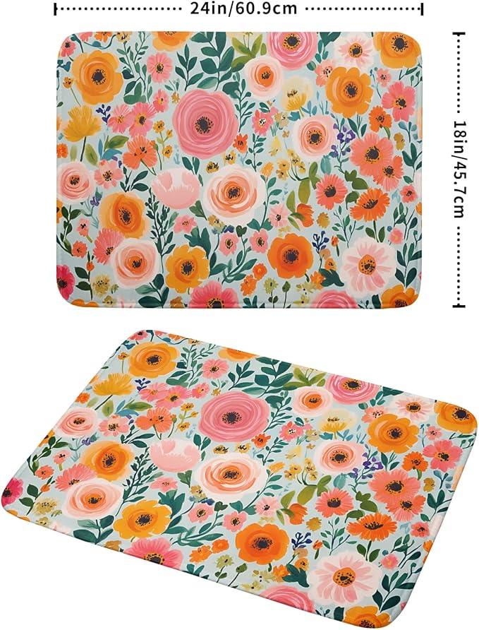 Watercolor Flower Dish Drying Mat - Pink Floral Drying Mat for Kitchen Counter 18 X 24 In - Image 2