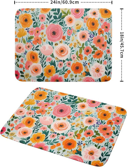 Watercolor Flower Dish Drying Mat - Pink Floral Drying Mat for Kitchen Counter 18 X 24 In - Image 2