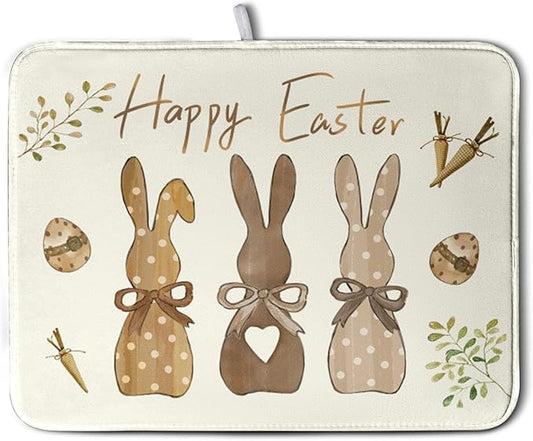 Happy Easter Bunny Dish Drying Mat Rabbits Egg Carrot Dish Pad for Kitchen Counter 18x24 Inch Microfiber Absorbent Spring Bufflao Plaid Dish Draining Mat Reusable Washable Dish Drainer Rack Mat by Kwlegh