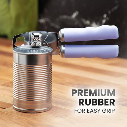 Zulay Kitchen Heavy Duty Stainless Steel Can Opener Manual with Bottle Opener - Rust Proof Manual Can Opener With Turn Knob & Comfy Soft Grip Handles - Periwinkle - Image 8