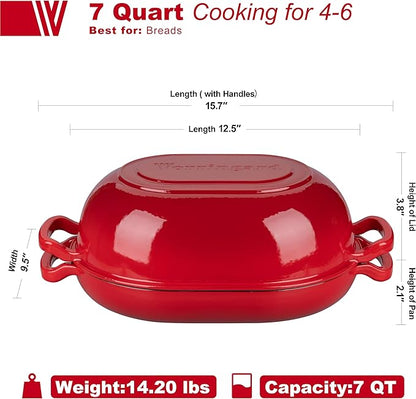 VORRINGARD Enameled Cast Iron Sourdough Bread Oven, Dutch Oven, Loaf Cast Iron Bread Pan for Homemade Bread Baking, Meatloaf Pan with Lid, 7QT, Red - Image 2