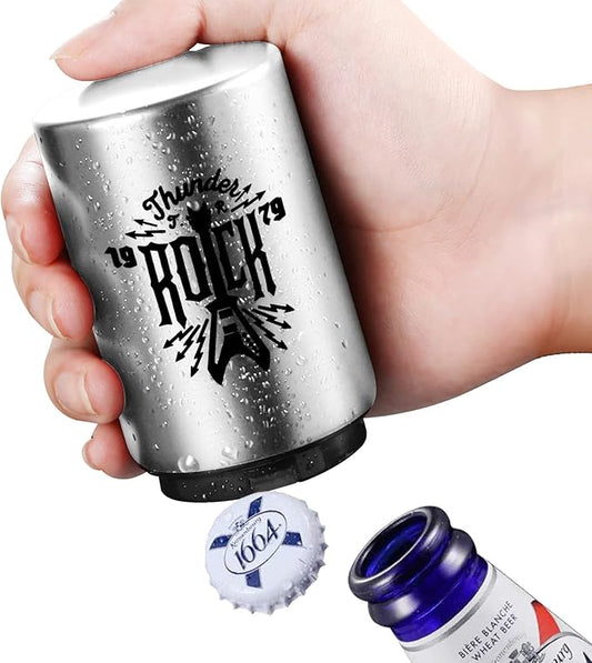 Automatic Beer Bottle Opener with Magnetic Cap Catcher, Stainless Steel One Handed Lid Opening Spring Loaded Push&Pop for Kitchen Home Bar Restaurant Household Utensils Beer Accessories Gift