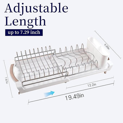 Dish Drying Rack Compact Expandable - A Space-Saving, Stainless Steel, Rust-Resistant Dish Drainer for Kitchen and Apartment Countertops/Sink Cabinets, Extendable from 11.42 to 19.9 inches (White) - Image 2
