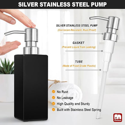 GMISUN Black Soap Dispenser, Hand Soap Dispenser Bathroom, 12 fl oz/350ml Glass Soap Dispensers with Stainless Steel Pump, Refillable Liquid Dish Dispenser for Kitchen, Modern Soap and Lotion Bottles - Image 3