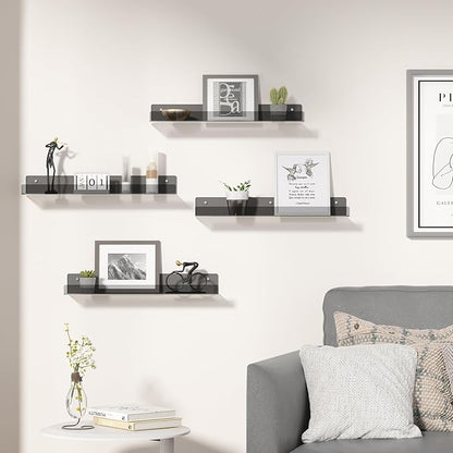 upsimples Acrylic Shelves for Wall Decor, 15" Display Shelf Perfume Organizer for Bathroom, Bedroom, Living Room, Floating Bookshelves for Kids, Clear Black, 4 Pack - Image 2