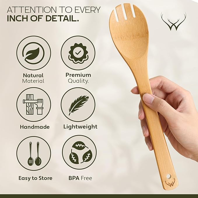 WOODLANDS USA Wooden Spoons for Cooking set of 6 – Premium Wooden Utensil set for everyday use – Versatile Cooking utensils set safe for nonstick pans – Durable wooden spoon kitchen utensils set - Image 2