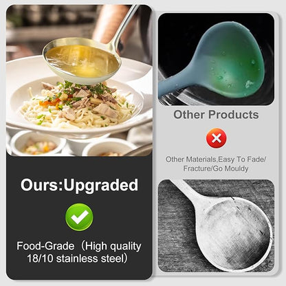 Stainless Steel Soup Ladle and Spaghetti Spoon Set - Large Ladle Spoon, Pasta Strainer, Durable Kitchen Cooking Utensils for Stirring, Serving Pasta, Soup & Sauce，Christmas Gifts - Image 7