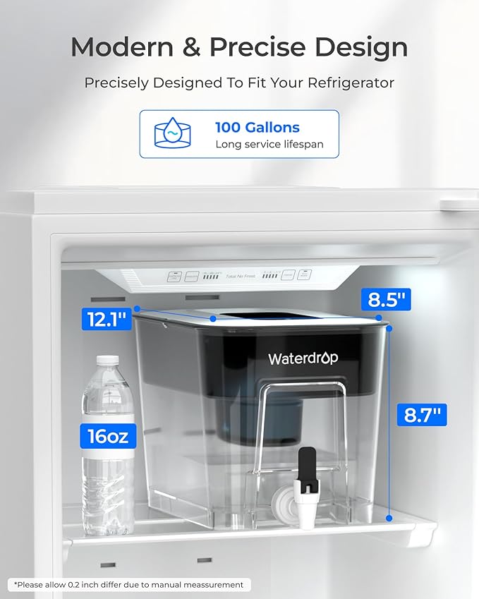 Waterdrop WFD-22L-A Alkaline Water Filter Dispenser, Large 40-Cup Water Filter Pitcher, Healthy, Clean & Toxin-Free Mineralized Alkaline Water, 100-Gallon, BPA Free, Black - Image 4