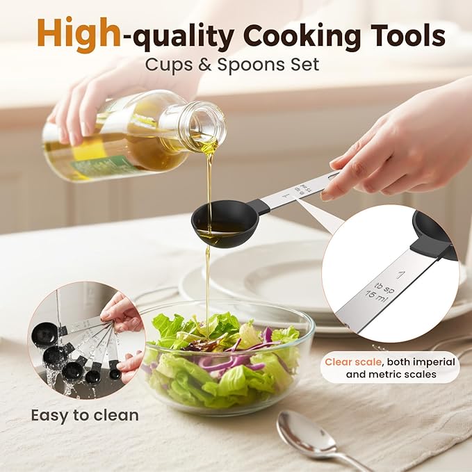 16PCS Measuring Cups and Spoons Set, Measuring Spoon Set with Metric and US Measurements, Fits for Measuring Dry and Liquid - Black - Image 6