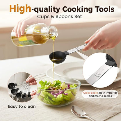 16PCS Measuring Cups and Spoons Set, Measuring Spoon Set with Metric and US Measurements, Fits for Measuring Dry and Liquid - Black - Image 6