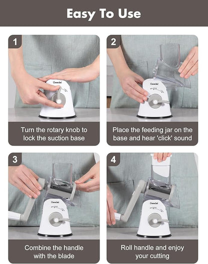 Geedel Rotary Cheese Grater Cheese Shredder with 5 Interchangeable Blades - Upgraded Rotary Grater Featuring Strong Suction Base for Cheese Shredding, Wavy Slicing, Nut Grinding, and Ice Shaving - Image 7