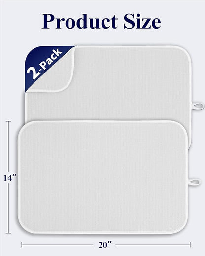 Kitsure Dish Drying Mat - 2-Pack Washable Microfiber Drying Mat for Kitchen Counter, 3-Layer Ultra Absorbent Pad with a Hanging Hook, 20" x 14", White - Image 2