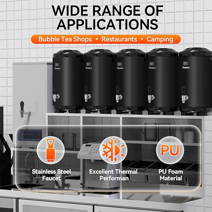 Commercial Insulated Beverage Dispenser with Stand, 2 Gallon Stainless Steel Hot & Cold Drink Dispenser with Temperature Display, Spigot for Tea and Coffee(Black) - Image 5