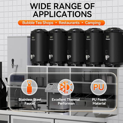Commercial Insulated Beverage Dispenser with Stand, 2 Gallon Stainless Steel Hot & Cold Drink Dispenser with Temperature Display, Spigot for Tea and Coffee(Black) - Image 5