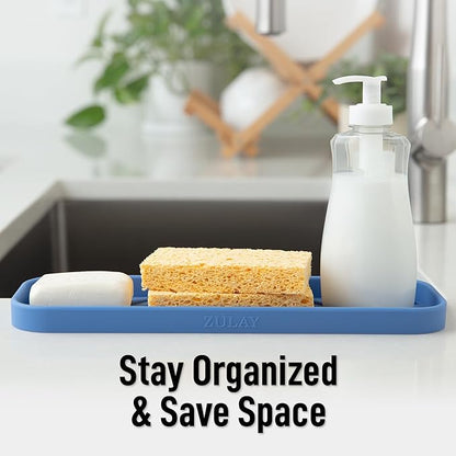 Zulay Kitchen Large Silicone Sponge Holder (12x4) – Flexible Sink Organizer Tray for Kitchen & Bathroom – Multipurpose Soap Dish for Sponges, Makeup, Trinkets & More (Provence Blue) - Image 6