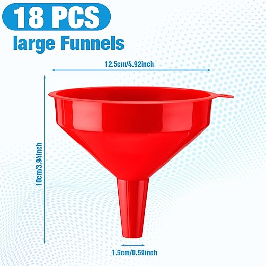 Honeydak 18 Pcs Plastic Funnels 4.7 Inch Wide Mouth Multi-Purpose Funnels with Long Reaching Spout for Filling Bottles Mason Jars Science Lab Use Funnel for Liquid (Red) - Image 3