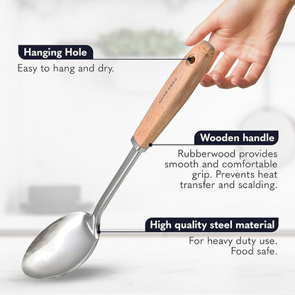 Home Hero Stainless Steel Kitchen Utensils Set - Wood Handle Nonstick Stainless Steel Cooking Utensils Set - Heat Resistant Kitchen Essentials & Metal Kitchen Gadgets (Silver & Wood) - Image 4