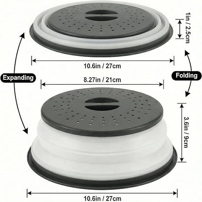 Collapsible Microwave Splatter Cover for Food, Vented Microwave Plate Cover Lid 10.5 inch, BPA-Free Silicone & Plastic, Dishwasher Safe, Multipurpose Colander for Fruit Vegetable, Black - Image 2