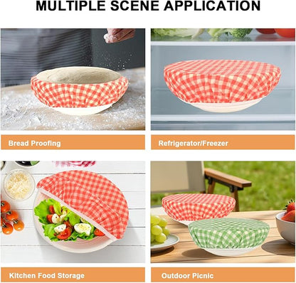 Reusable Bowl Covers for Bread Proofing（2 Large）- Cotton Beeswax Bowl Covers Reusable with Elastic Rim, Sourdough Bowl Cover for Food Storage and Food Preservation (10INCH) (checkered)