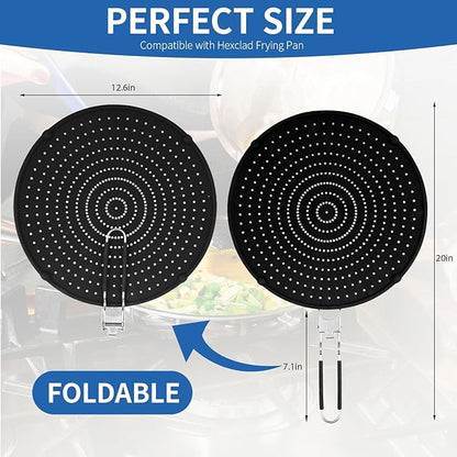 Splatter Screen Compatible with Hexclad,Heat Resistant Silicone with Folding Handle,Grease-Free Cooking,Dishwasher Safe,12.5 Inches,Black - Image 2