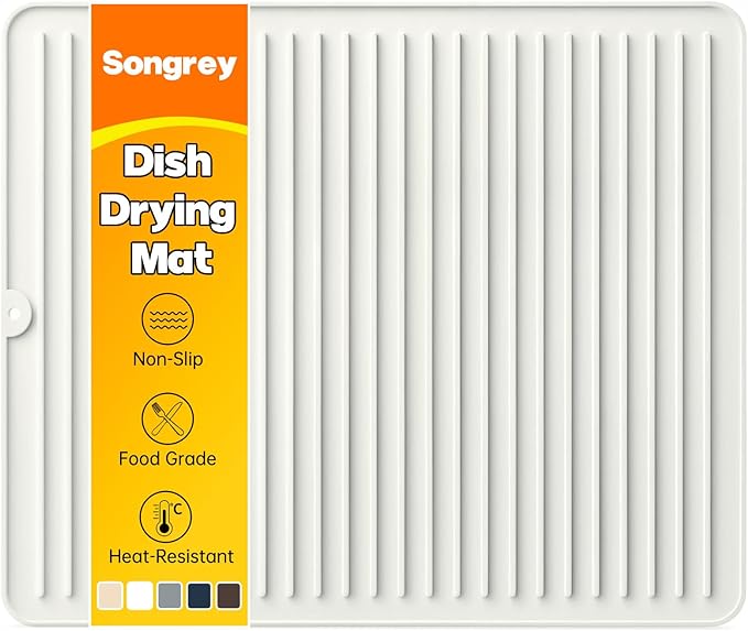Songrey 18" x 16" Silicone Dish Drying Mat, Kitchen Counter Drying Pad for Sink Dishes or Under Rack, Multi-Use as Heat Resistant Trivet, Coffee Bar Mat by Unknown