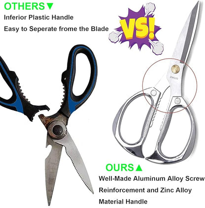 7.5in Stainless Steel Kitchen Scissors, Heavy Duty Shears for Chicken, Meat, Food, Vegetables, BBQ (Silver) - Image 4