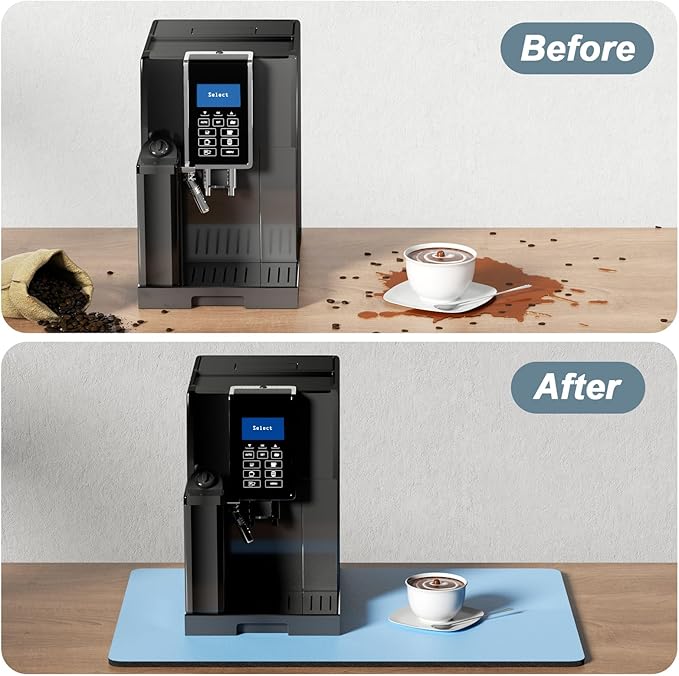Rnivvi Coffee Mat, 16" x 24" Coffee Bar Mats for Espresso Machine Station Accessories and Organizer, Hide Stain Rubber Backed Absorbent Dish Drying Pad for Kitchen Counter, Cute Bar Decor Pad, Blue - Image 6