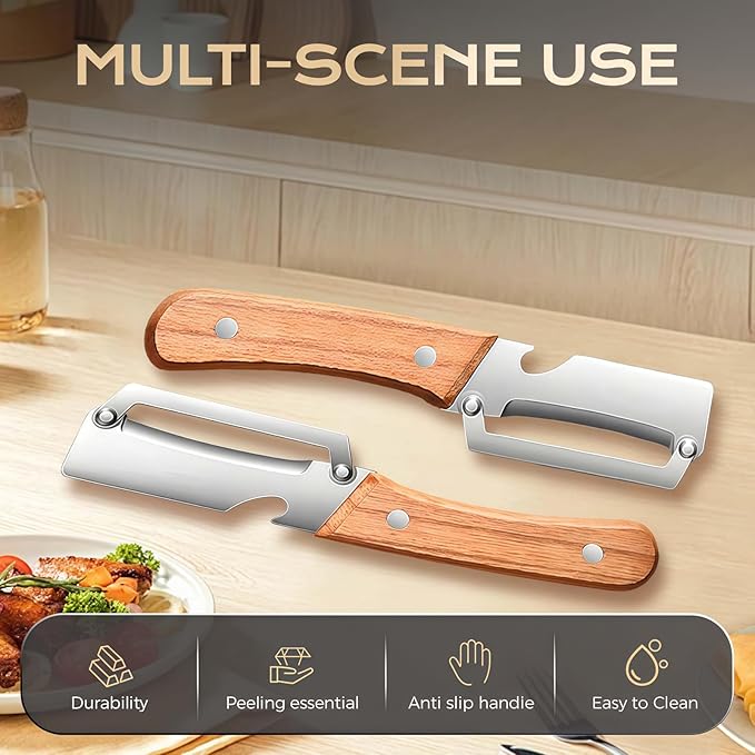 Multifunctional Vegetable Peeler for Kitchen 2 Pcs, Wooden Handle Peeler with Bottle Opener, Kitchen Peelers for Fruit Veggie Pumpkin - Image 2