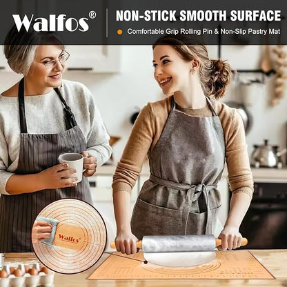 Walfos Marble Rolling Pin Set With Non Stick Silicone Pastry Mat, 16.5 Inch Dough Rolling Pins For Making Pizza, Tortillas And Cookies, Backing Rolling Pin For Pie Crust, Pizza, Pasta (Gray & White) - Image 4