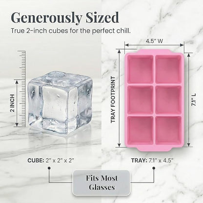 KitchFort Large Silicone Ice Cube Tray (3-Pack), Easy Release 2" Big Ice Cubes - Cocktail, Whiskey Ice Cubes Mold - Ice Trays for Freezer with Lid - Stackable Silicone Ice Tray - Pink - Image 8