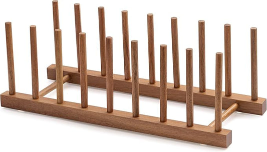 HBlife Acacia Wooden Dish Dying Rack Pot Lid Plate Organizer Holder for Cabinet, Cutting Board Stand Drainer Storage Plate Rack for Dish, Pot Lid, Bowl, Cup, Cutting Board and Books by HBlife
