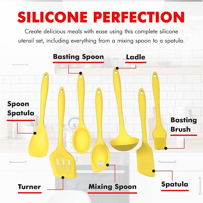 Chef Craft Premium Silicone Kitchen Tool and Utensil Set, 7 Piece, Yellow - Image 4
