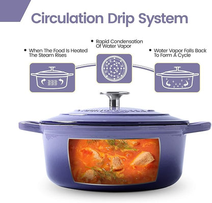 EDGING CASTING Enameled Cast Iron Duch Oven, 5.5 Quart Round Dutch Ovens Pot with Lid, Dual Handle for Bread Baking, Purple - Image 2