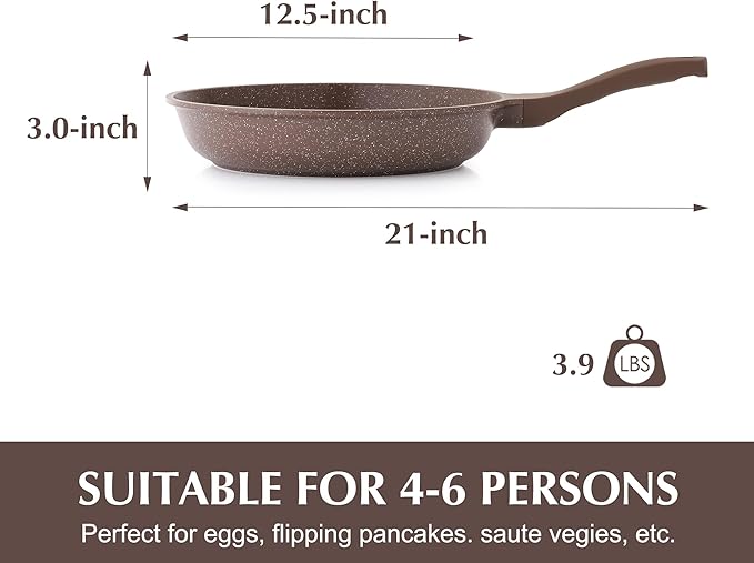SENSARTE Nonstick Frying Pan Skillet, Omelette Pan, Healthy Stone Cookware Chef's Pan, PFOA Free, Toffee Brown (12.5 Inch) - Image 6